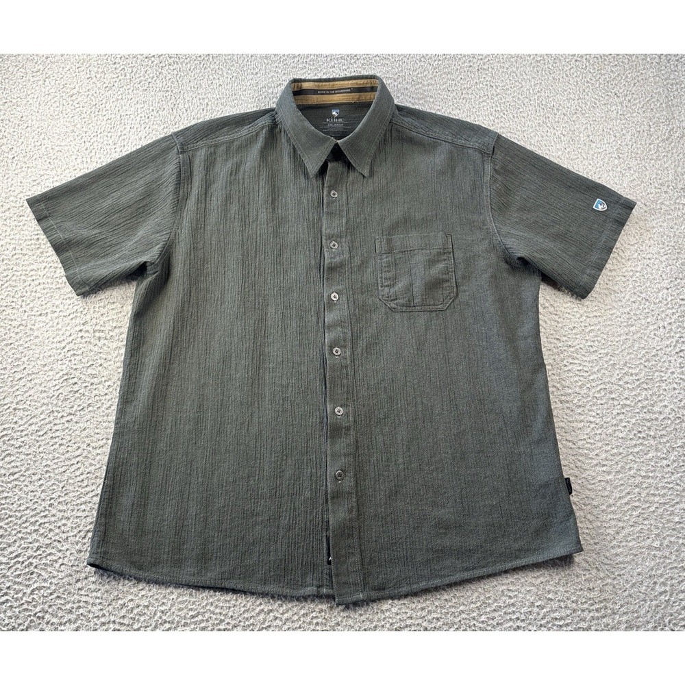 Kuhl Shirt Mens XXL Green Organic Cotton Short Sleeve Hiking Outdoor Button Up